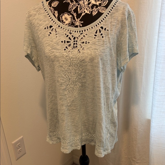 Tribal Tops - Tribal Sky Blue Embroidered Short Sleeve Top